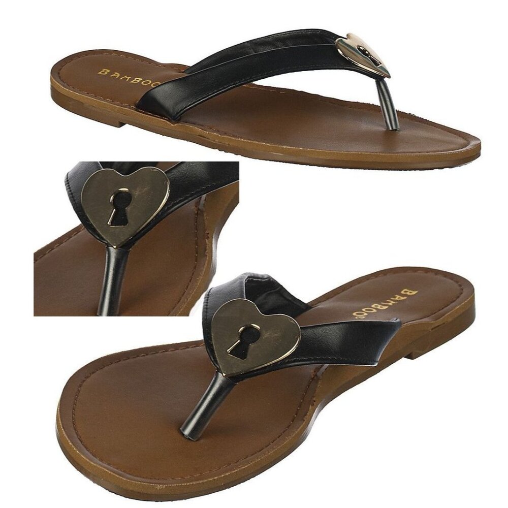 Bamboo Heart Shape Keyhole Flip Flop Sandals Flat Summer Thongs Boho Western